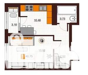 1-к квартира, вторичка, 41м2, 10/17 этаж