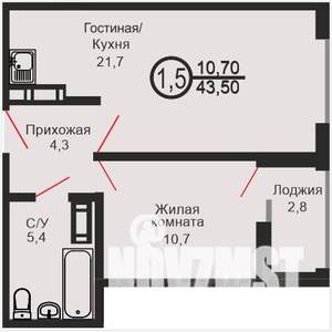 1-к квартира, вторичка, 44м2, 17/17 этаж