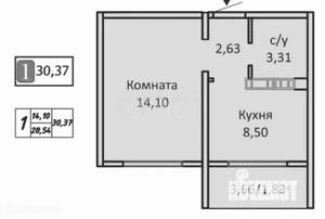 1-к квартира, вторичка, 30м2, 9/17 этаж