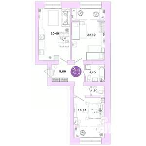 2-к квартира, вторичка, 74м2, 4/4 этаж