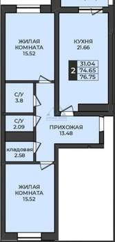 3-к квартира, вторичка, 76м2, 7/12 этаж