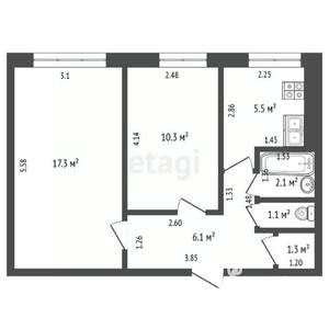 2-к квартира, вторичка, 44м2, 1/5 этаж