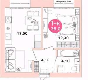 1-к квартира, вторичка, 38м2, 2/4 этаж