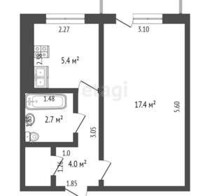 1-к квартира, вторичка, 37м2, 9/9 этаж