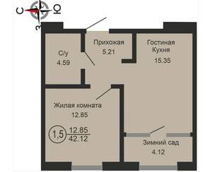 1-к квартира, вторичка, 42м2, 6/18 этаж