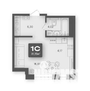 Студия квартира, строящийся дом, 31м2, 2/4 этаж