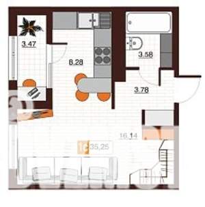 1-к квартира, вторичка, 35м2, 16/17 этаж