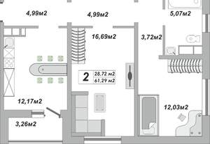 2-к квартира, вторичка, 61м2, 11/25 этаж