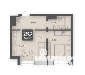 2-к квартира, строящийся дом, 39м2, 2/4 этаж