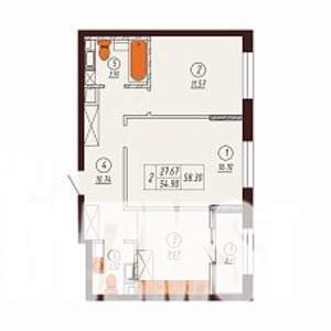 2-к квартира, строящийся дом, 58м2, 2/17 этаж