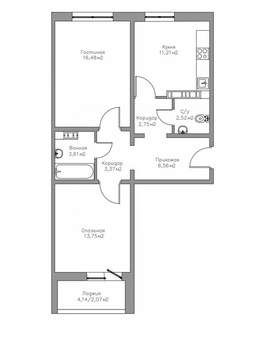 2-к квартира, вторичка, 62м2, 11/14 этаж