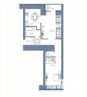2-к квартира, вторичка, 63м2, 7/14 этаж