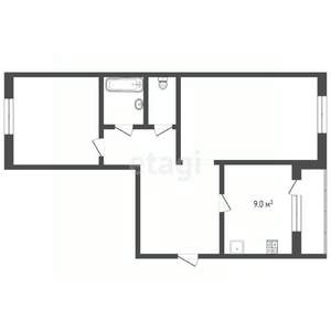 2-к квартира, вторичка, 52м2, 9/9 этаж