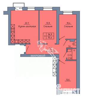 3-к квартира, вторичка, 75м2, 3/4 этаж