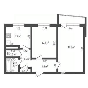 2-к квартира, вторичка, 50м2, 7/9 этаж