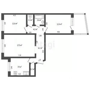 3-к квартира, вторичка, 66м2, 9/9 этаж