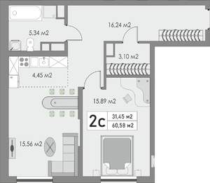 2-к квартира, строящийся дом, 61м2, 5/10 этаж