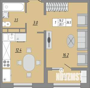 1-к квартира, строящийся дом, 37м2, 22/24 этаж