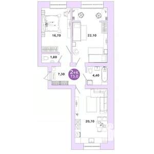 2-к квартира, вторичка, 73м2, 4/4 этаж