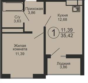 1-к квартира, вторичка, 35м2, 3/18 этаж