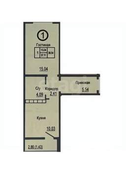 1-к квартира, вторичка, 41м2, 8/17 этаж