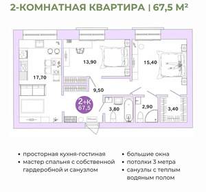 1-к квартира, вторичка, 68м2, 4/4 этаж