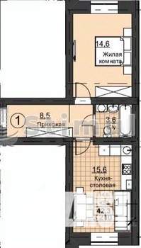 1-к квартира, вторичка, 43м2, 1/3 этаж
