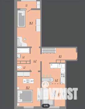 3-к квартира, вторичка, 70м2, 8/17 этаж