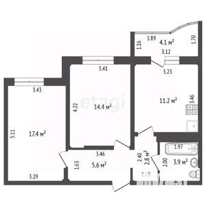2-к квартира, вторичка, 55м2, 7/17 этаж