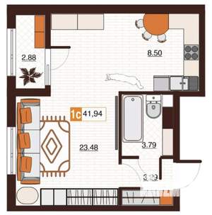 1-к квартира, вторичка, 42м2, 1/16 этаж