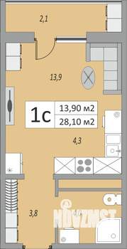 1-к квартира, строящийся дом, 28м2, 22/24 этаж