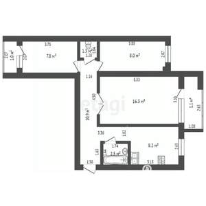 3-к квартира, вторичка, 78м2, 16/19 этаж