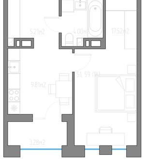 1-к квартира, вторичка, 40м2, 9/11 этаж