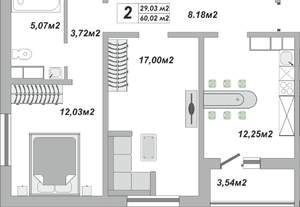 2-к квартира, вторичка, 60м2, 25/25 этаж