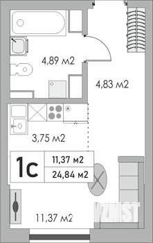 1-к квартира, строящийся дом, 25м2, 2/9 этаж
