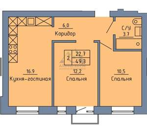 2-к квартира, вторичка, 50м2, 3/4 этаж