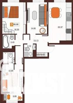 3-к квартира, вторичка, 89м2, 15/17 этаж