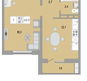 1-к квартира, вторичка, 40м2, 8/24 этаж