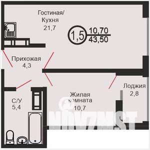 1-к квартира, вторичка, 44м2, 2/17 этаж