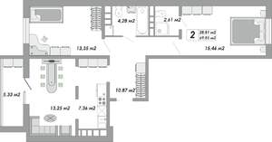 2-к квартира, строящийся дом, 70м2, 11/12 этаж