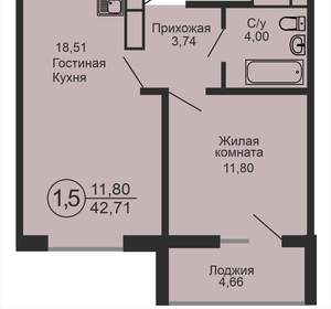 1-к квартира, вторичка, 43м2, 4/18 этаж