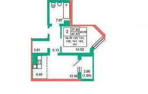2-к квартира, вторичка, 51м2, 8/17 этаж