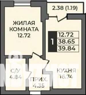 1-к квартира, строящийся дом, 40м2, 11/12 этаж