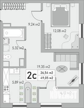 2-к квартира, строящийся дом, 49м2, 8/10 этаж