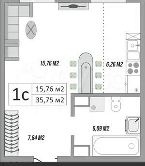 1-к квартира, сданный дом, 37м2, 3/9 этаж