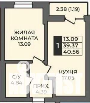 1-к квартира, строящийся дом, 41м2, 12/12 этаж