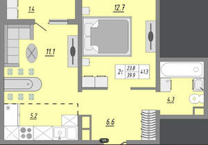 1-к квартира, вторичка, 41м2, 11/24 этаж