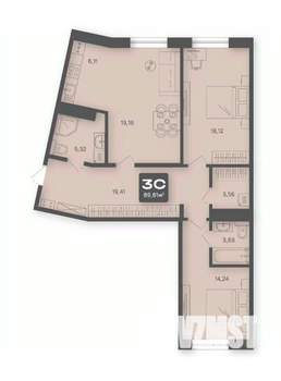 3-к квартира, строящийся дом, 90м2, 2/4 этаж