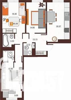 3-к квартира, вторичка, 89м2, 15/17 этаж
