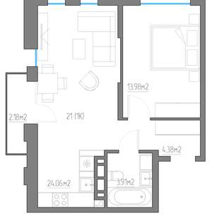 1-к квартира, вторичка, 49м2, 5/11 этаж